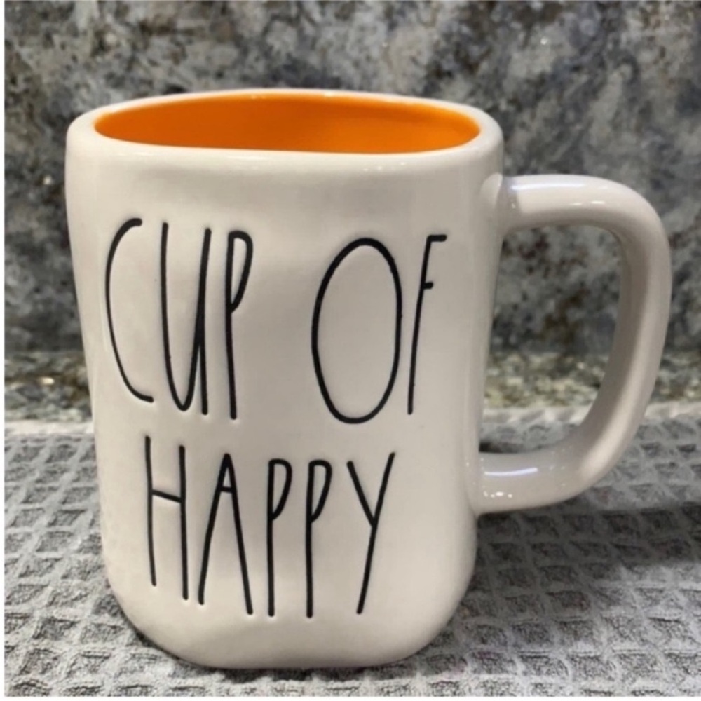 NWT Rae Dunn “Cup of Happy” Mug – Orange Interior – 16 oz